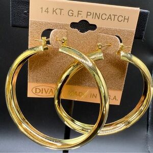 Diva 14KT Gold-Tone Double Hoop Pincatch Earrings